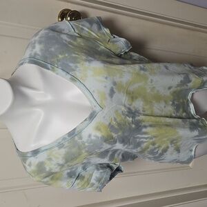 We The Free Green and Gray Tie-Dye Top